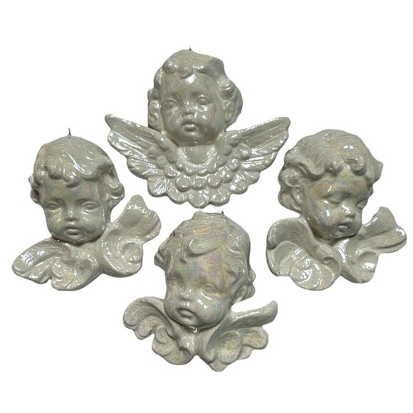 Vintage 1980s Scioto Signed Cherub Angel Ornaments‎ Set of 4 Baby Angel Faces - Picture 1 of 3